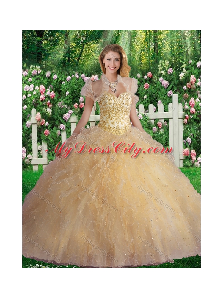 Luxurious Sweetheart Champagne Quinceanera Dresses with Beading