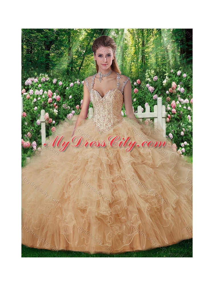 2016 Pretty Champagne  Beading Quinceanera Dresses