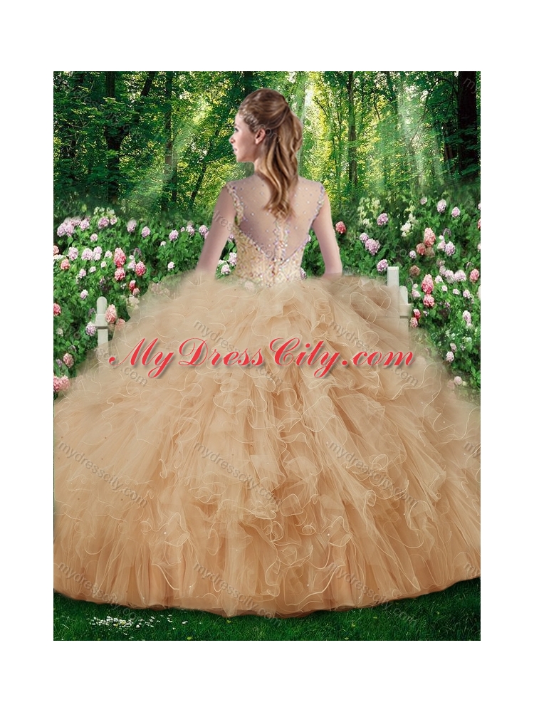 2016 Pretty Champagne  Beading Quinceanera Dresses