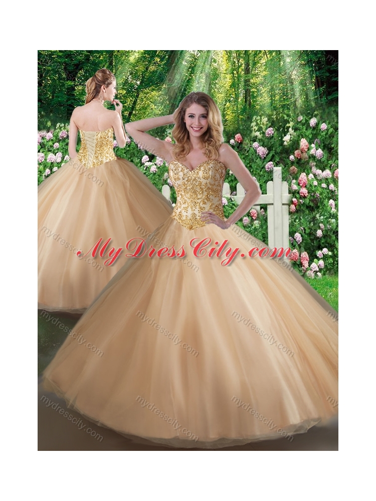 Cheap Champagne A Line  Sweet 16 Gowns with Beading