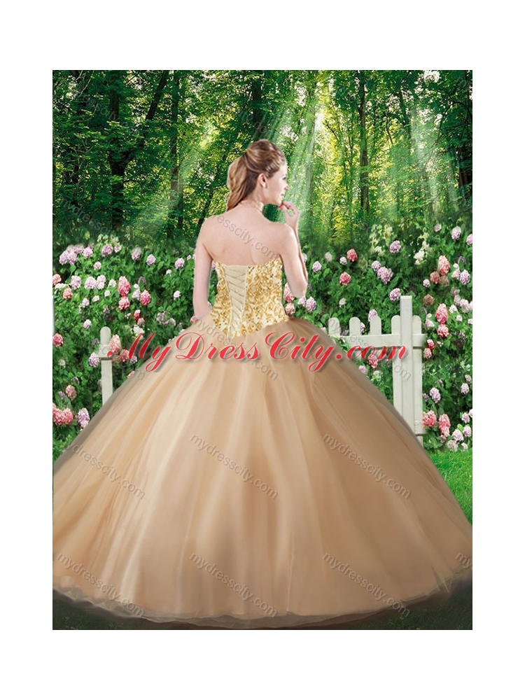 Cheap Champagne A Line  Sweet 16 Gowns with Beading