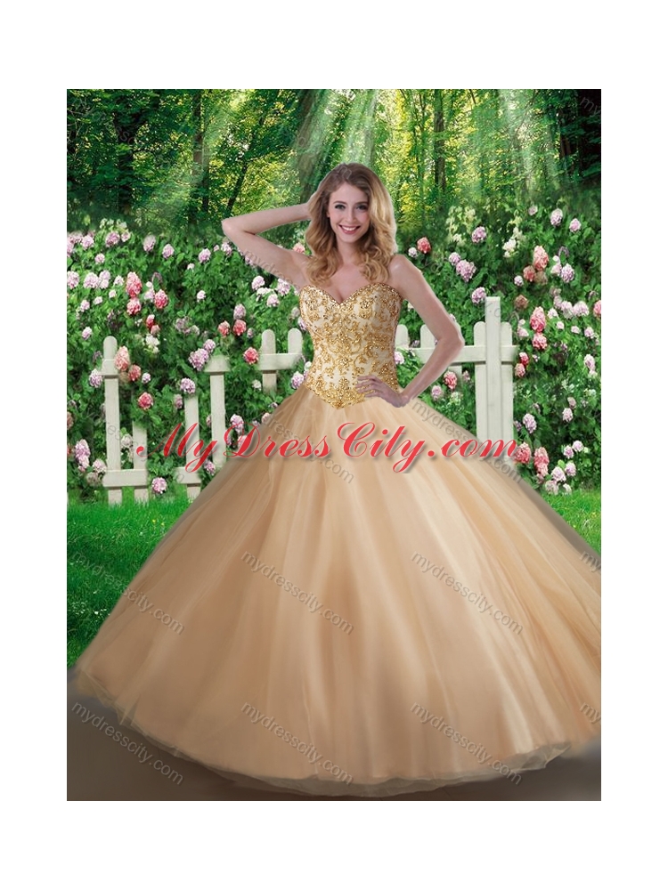 Cheap Champagne A Line  Sweet 16 Gowns with Beading