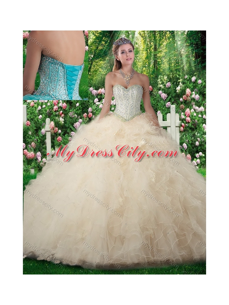 Cheap Champagne A Line Sweetheart Sweet 16 Dresses with Beading