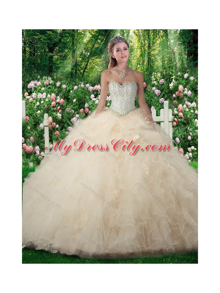 Cheap Champagne A Line Sweetheart Sweet 16 Dresses with Beading