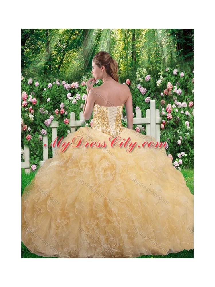 Cheap Champagne Ball Gown 2016 Quinceanera Gowns