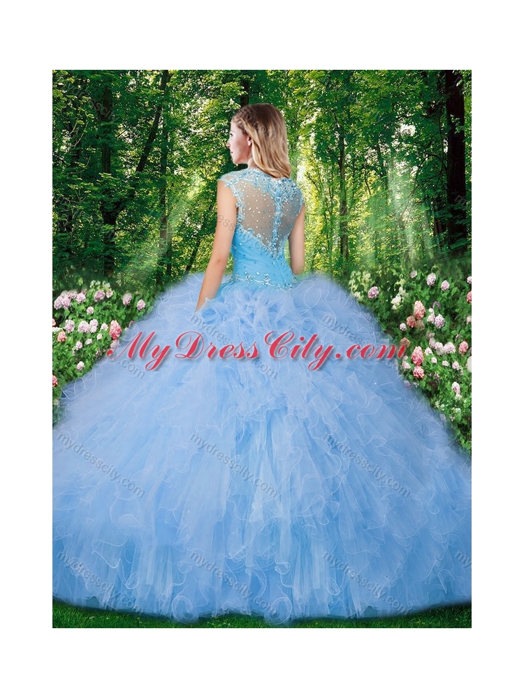 Cheap Champagne Ball Gown Quinceanera Gowns with Beading and Ruffles