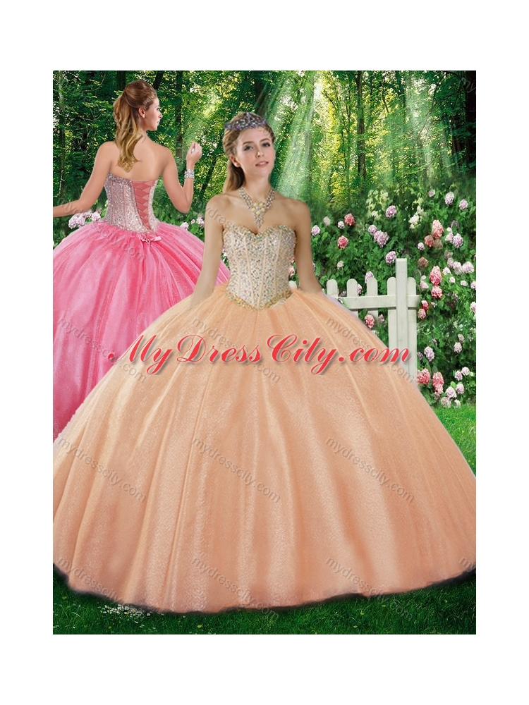 Cheap Champagne Ball Gown Sweetheart Beading  Sweet 16 Dresses