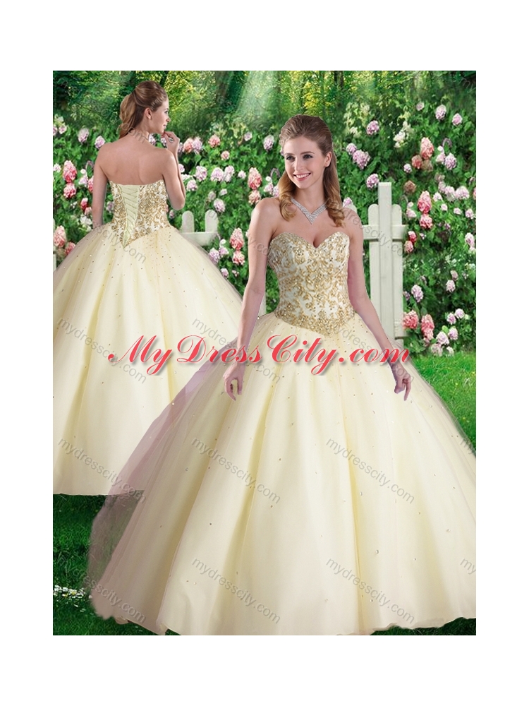 Cheap Champagne Ball Gown Sweetheart Quinceanera Dresses