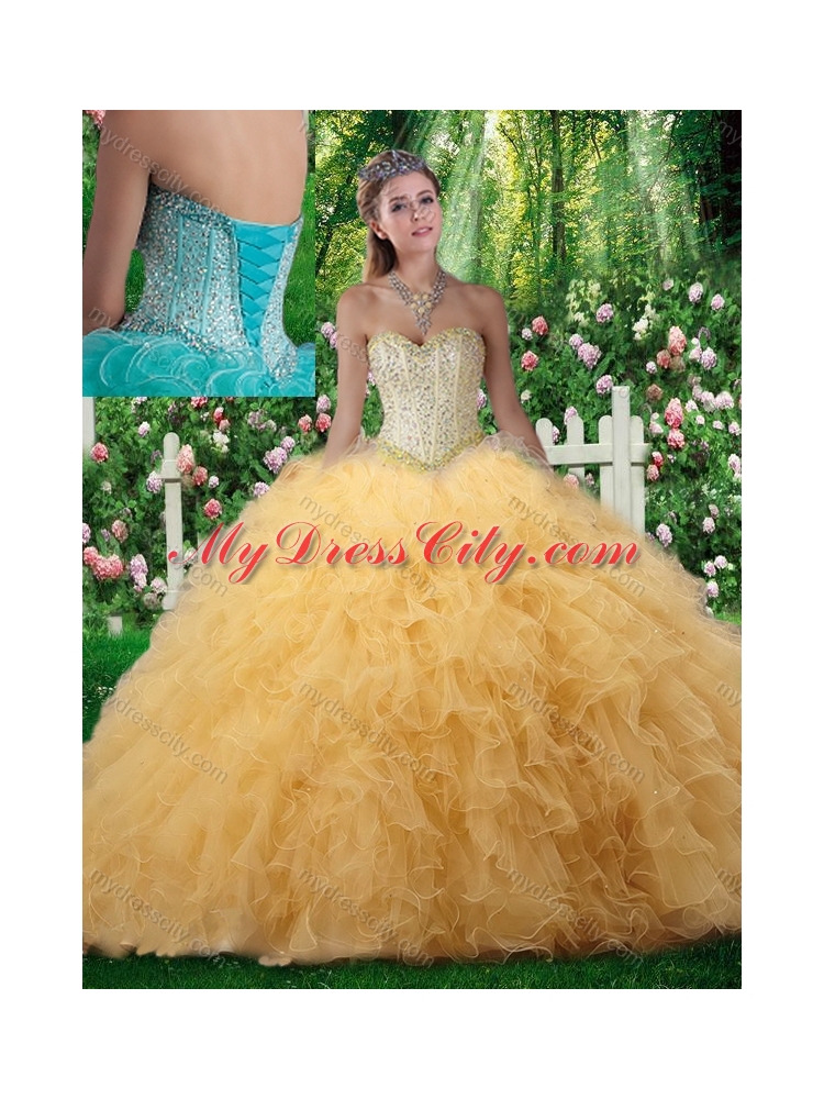 Cheap Champagne Ball Gown Sweetheart Quinceanera Dresses with Beading