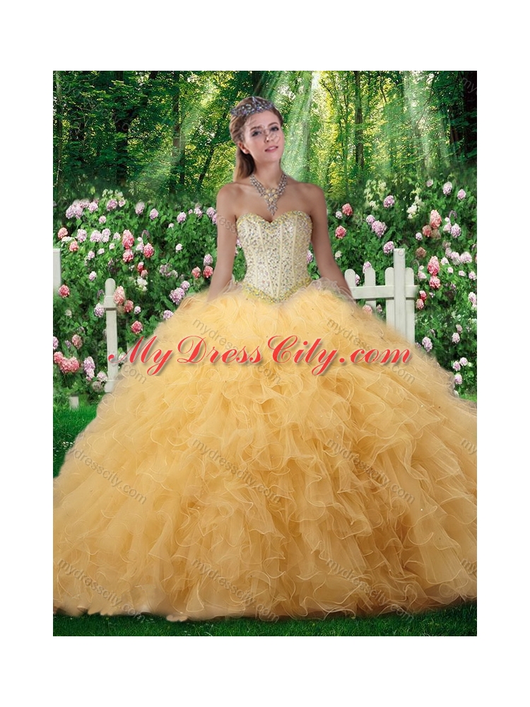 Cheap Champagne Ball Gown Sweetheart Quinceanera Dresses with Beading