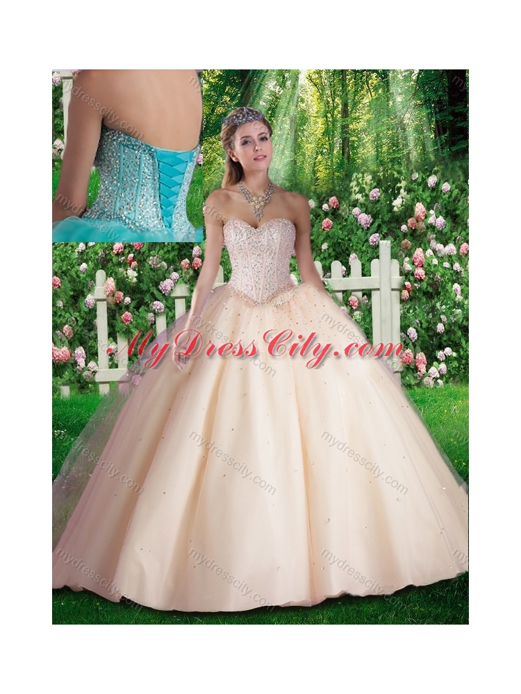 Cheap Champagne Beading Quinceanera Dresses for 16 brithday Party