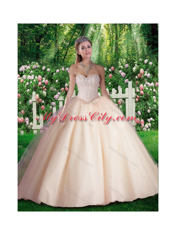 Cheap Champagne Beading Quinceanera Dresses for 16 brithday Party