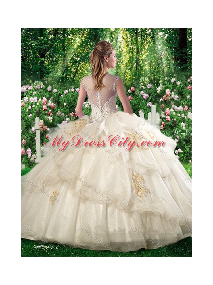 Pretty Champagne  Ball Gown Sweet 16 Dresses with Beading and Appliques