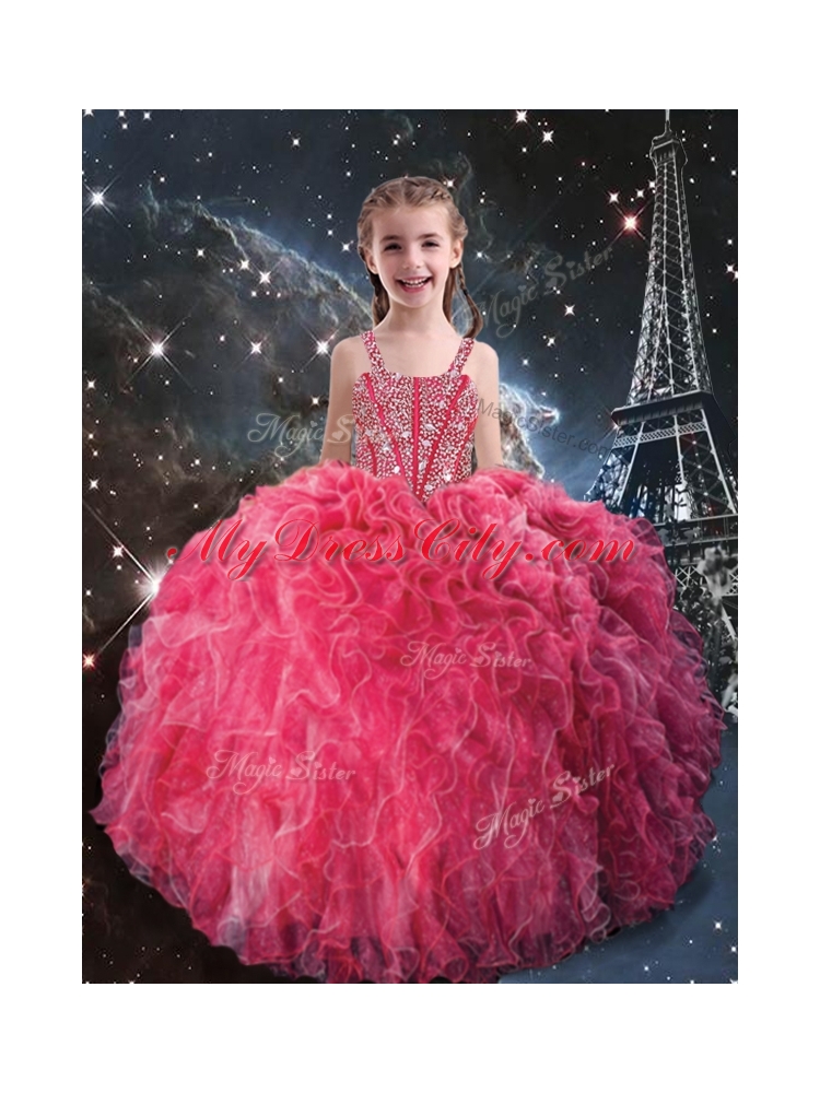 2016 Beautiful Straps Little Girl Pageant Dresses with Beading for Fall