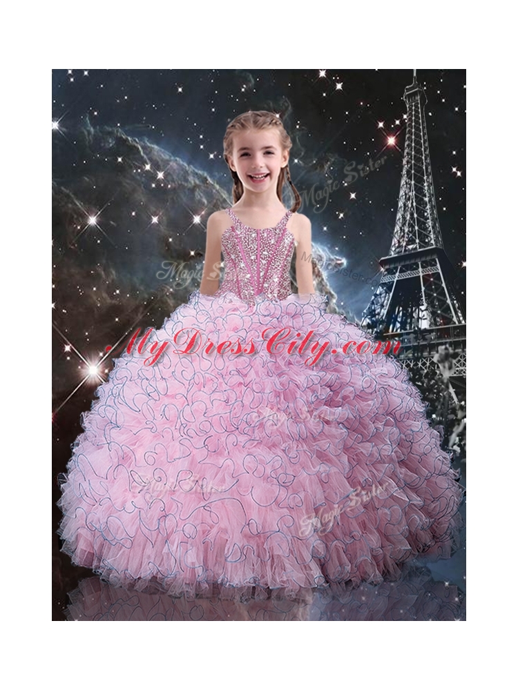 2016 Fashionable Straps Little Girl Pageant Dress with Beading in Pink