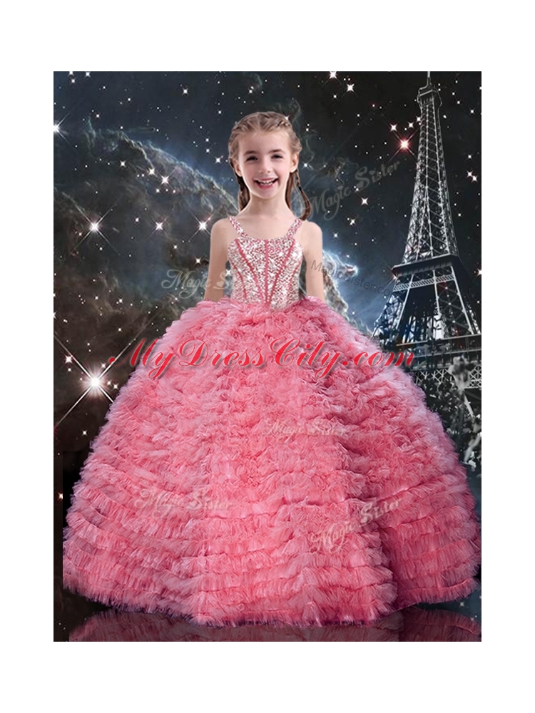 Beautiful Straps Little Girl Pageant Dresses with Beading and Ruffles