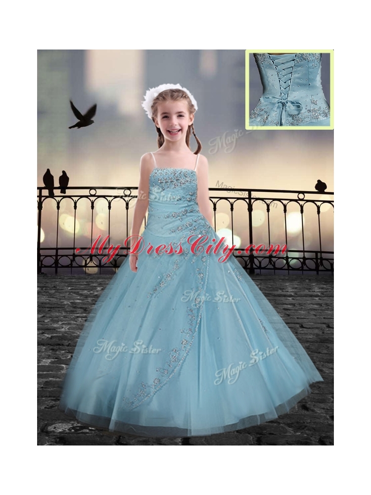 Lovely Beading 2016 Little Girls Pageant Dresses in Light Blue