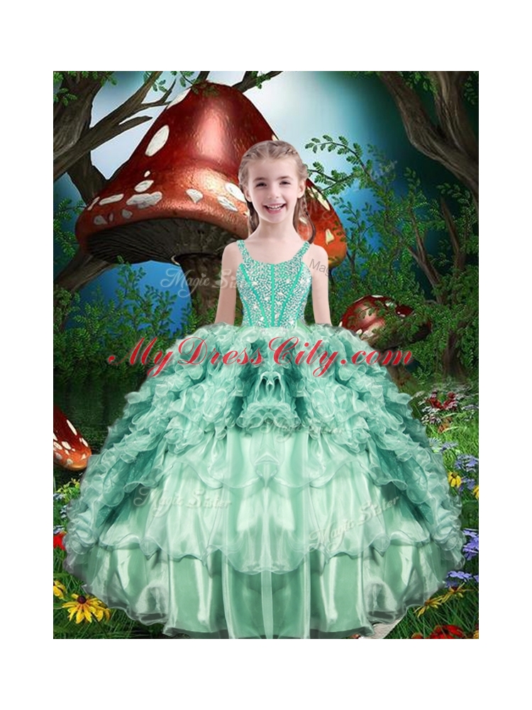 Lovely Straps Little Girl Pageant Dress with Beading and Ruffles