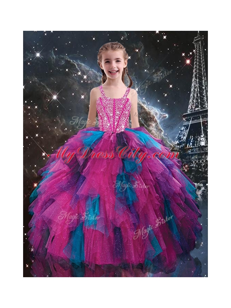 Petty Straps Beading Multi Color Little Girl Pageant Dresses for Winter