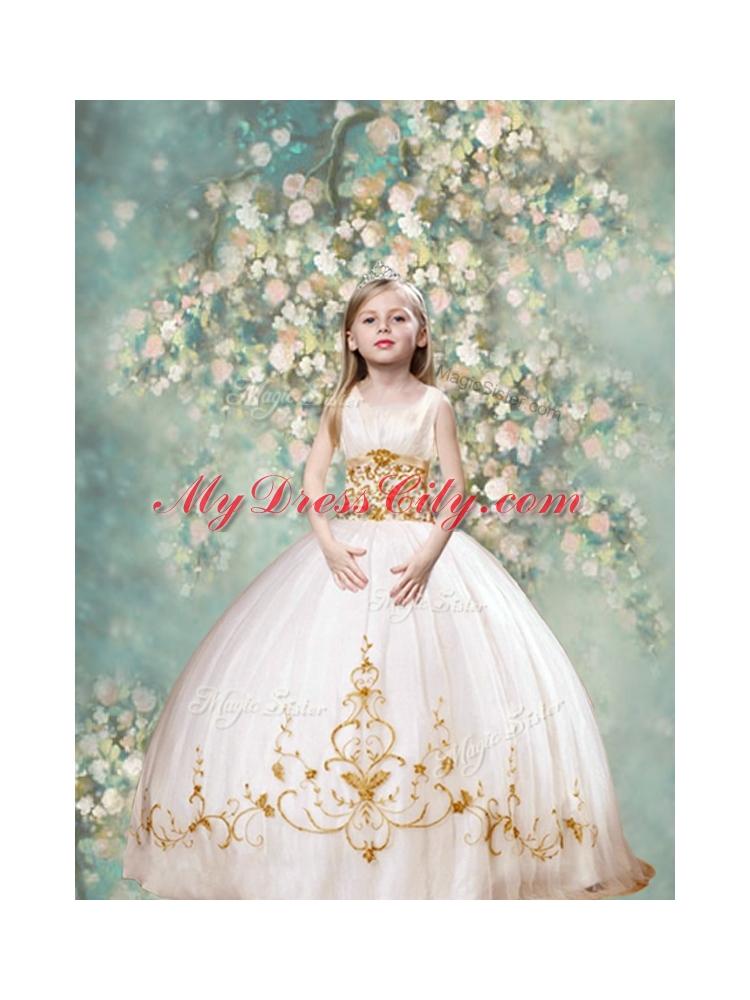 Perfect Ball Gown Scoop Mini Quinceanera Dresses in White and Gold