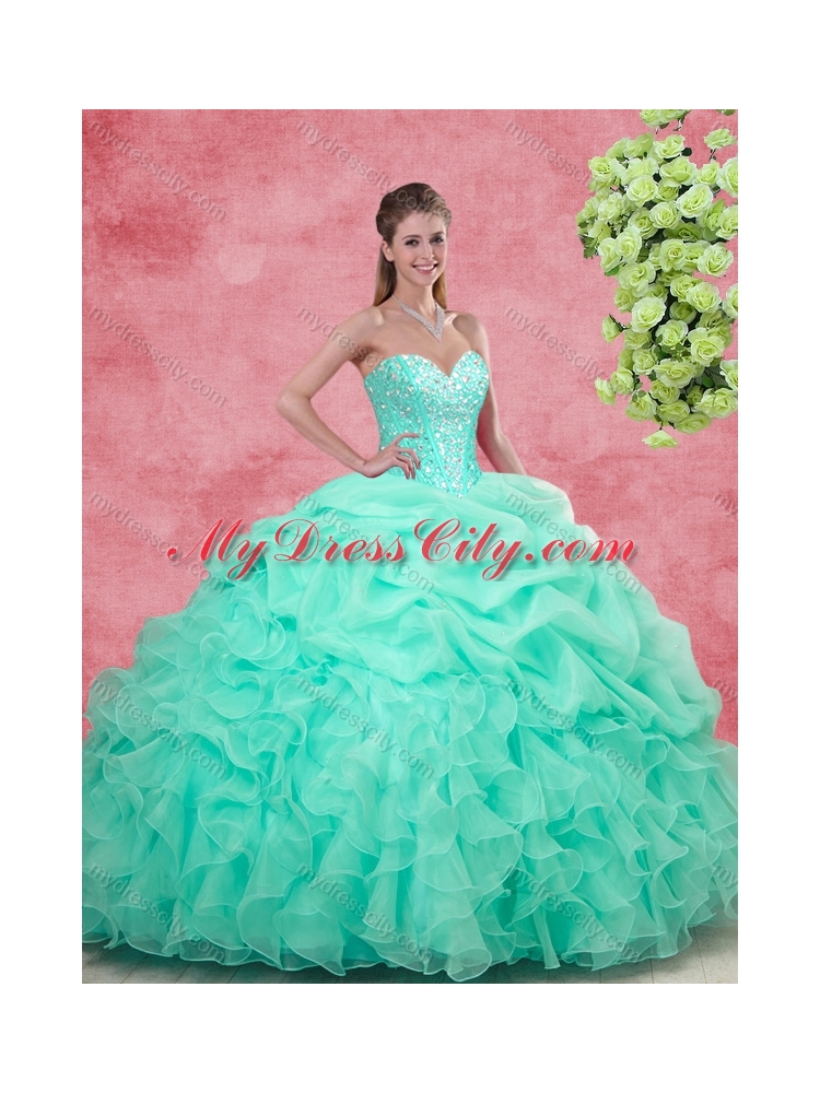 Gorgeous Ball Gown Beading Princesita with Quinceanera Dress in Apple Green for 2016