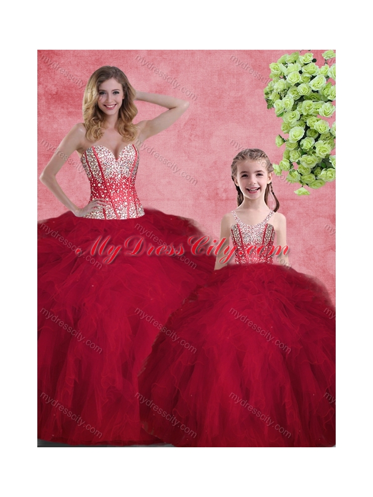 Hot Sale Wine Red Princesita with Quinceanera Dress with Beading and Ruffles