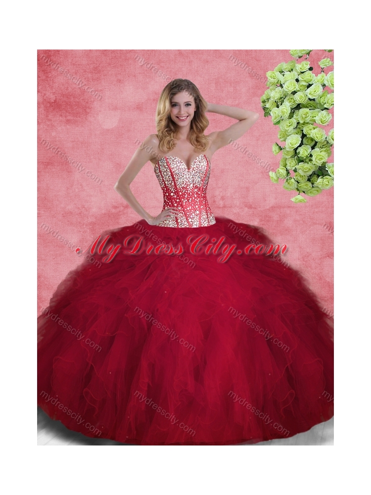 Hot Sale Wine Red Princesita with Quinceanera Dress with Beading and Ruffles