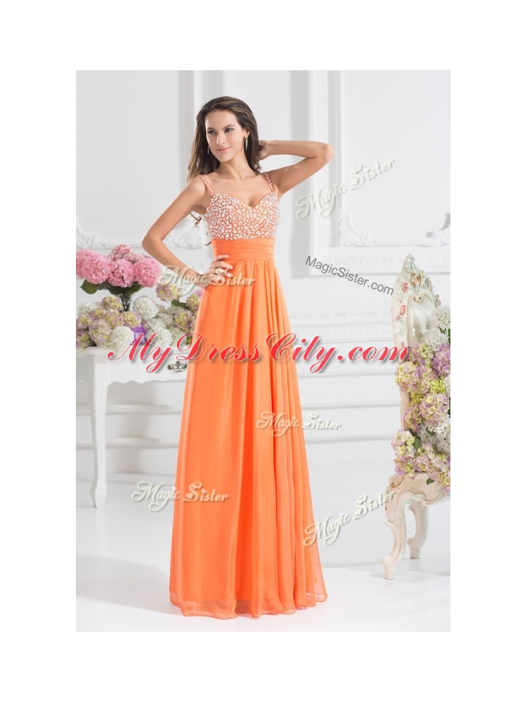 Best Empire Spaghetti Straps Beading Prom Dress for Fall