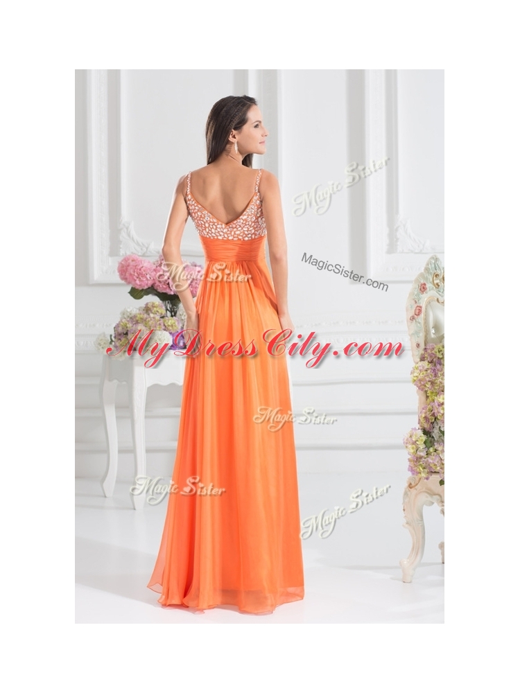 Best Empire Spaghetti Straps Beading Prom Dress for Fall