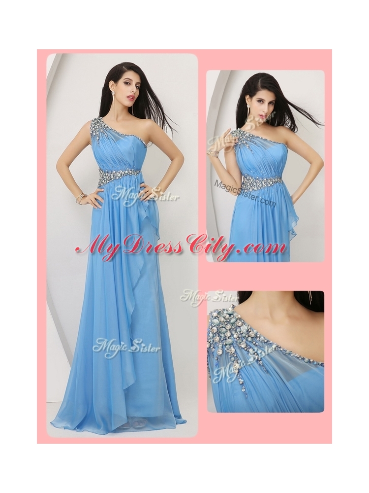 Cheap Empire One Shoulder Prom Dresses with Beading and Ruching