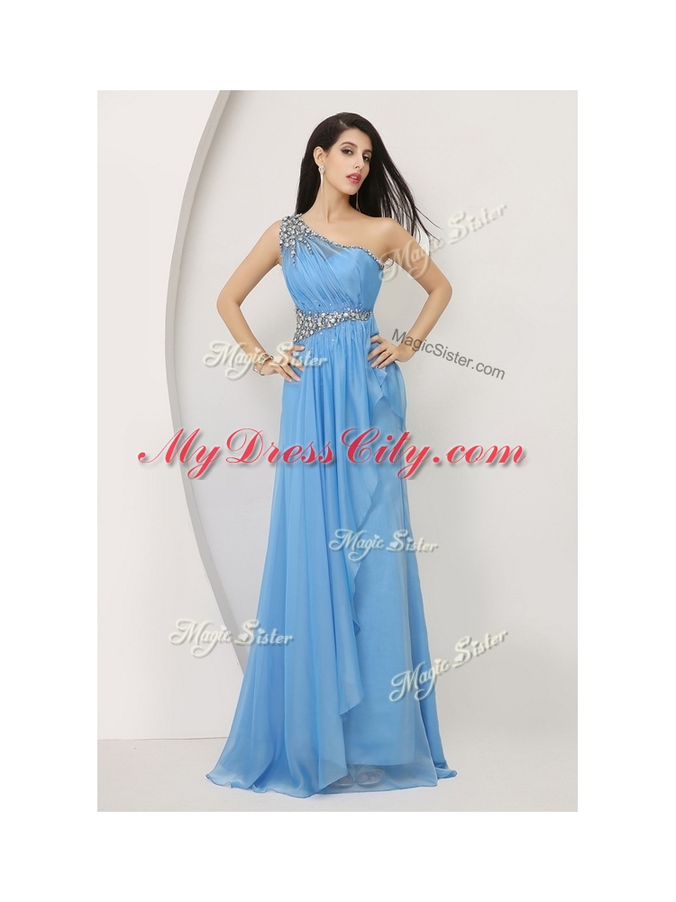 Cheap Empire One Shoulder Prom Dresses with Beading and Ruching