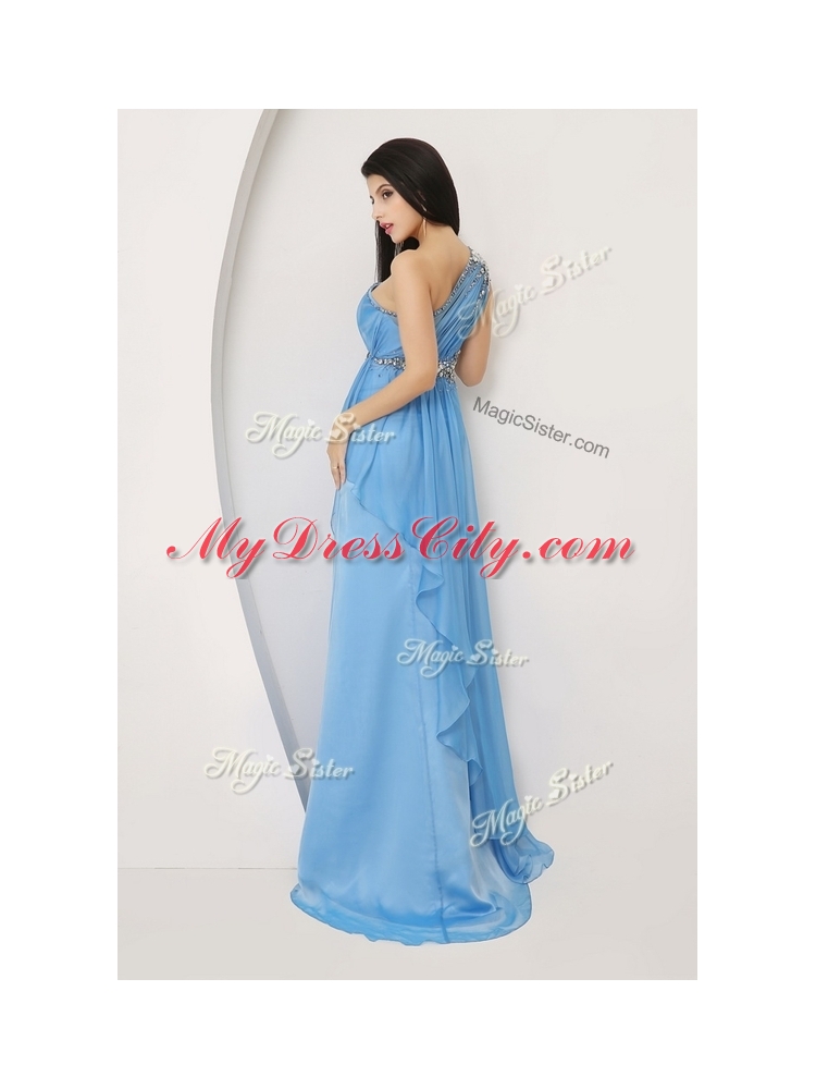 Cheap Empire One Shoulder Prom Dresses with Beading and Ruching