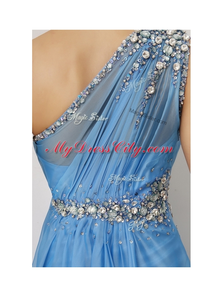 Cheap Empire One Shoulder Prom Dresses with Beading and Ruching