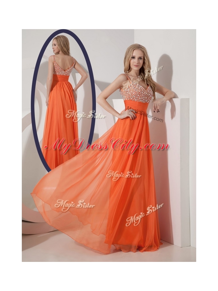 Classical Empire Spaghetti Straps Beading Prom Dress