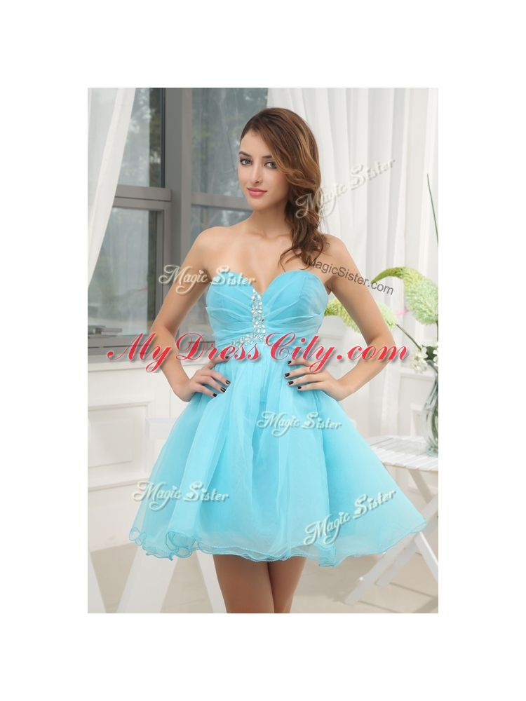 Lovely Sweetheart Beading Short Prom Dress in Aqua Blue for Homecoming for 2016 Spring