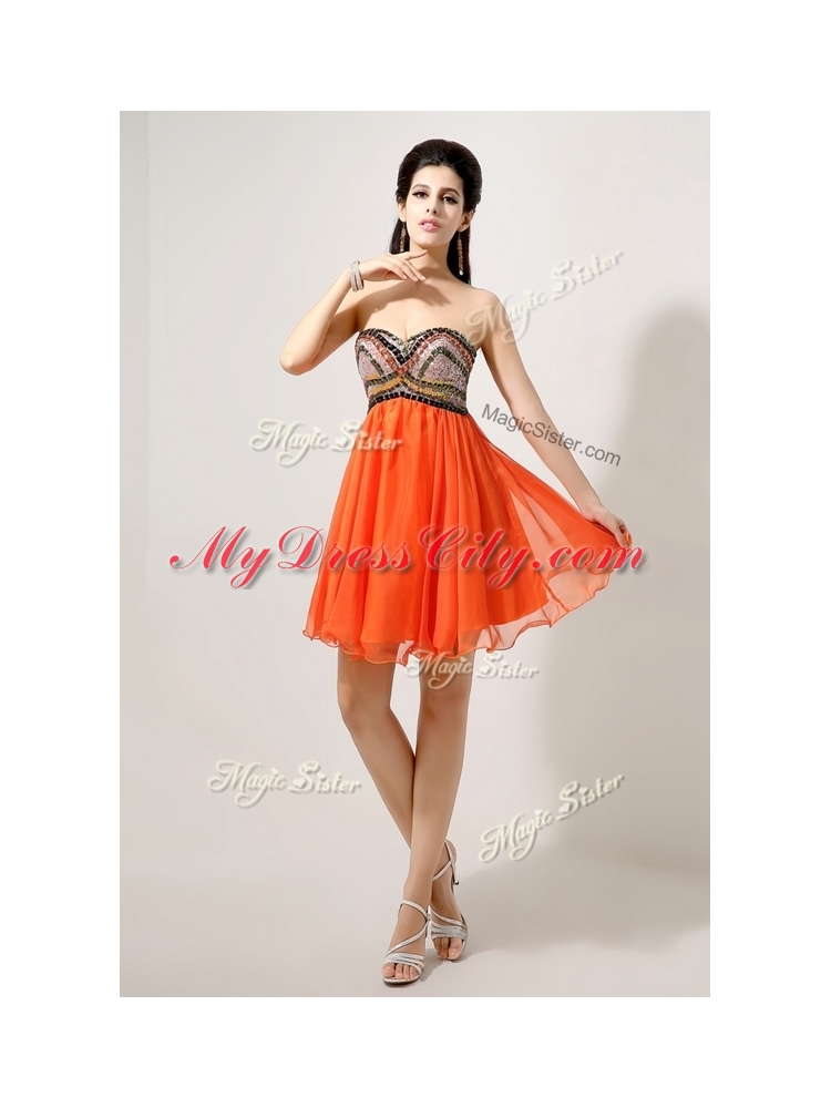 Low Price Short Orange Red Prom Dresses with Beading and Sequins for 2016