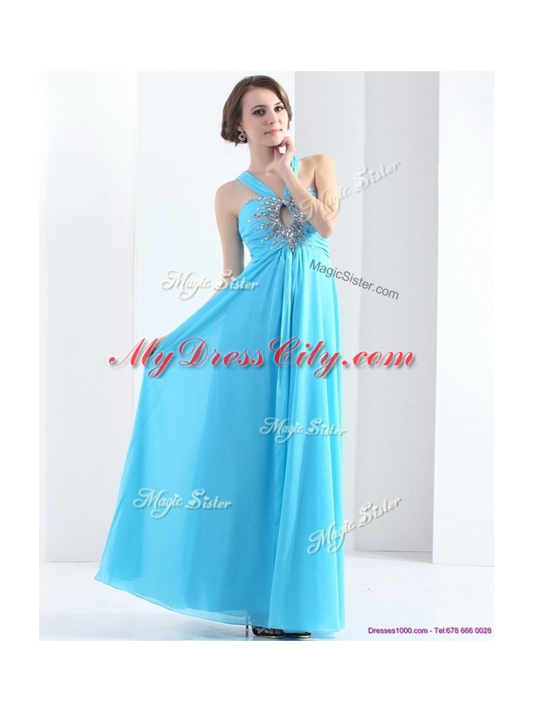 Beautiful  Halter Top Criss Cross Prom Dresses with Beading