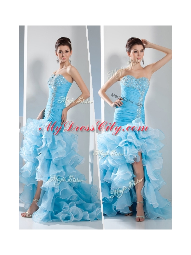 Beautiful  Mermaid Sweetheart Ruffled Layers Prom Dress in Aqua Blue