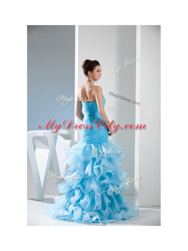 Beautiful  Mermaid Sweetheart Ruffled Layers Prom Dress in Aqua Blue