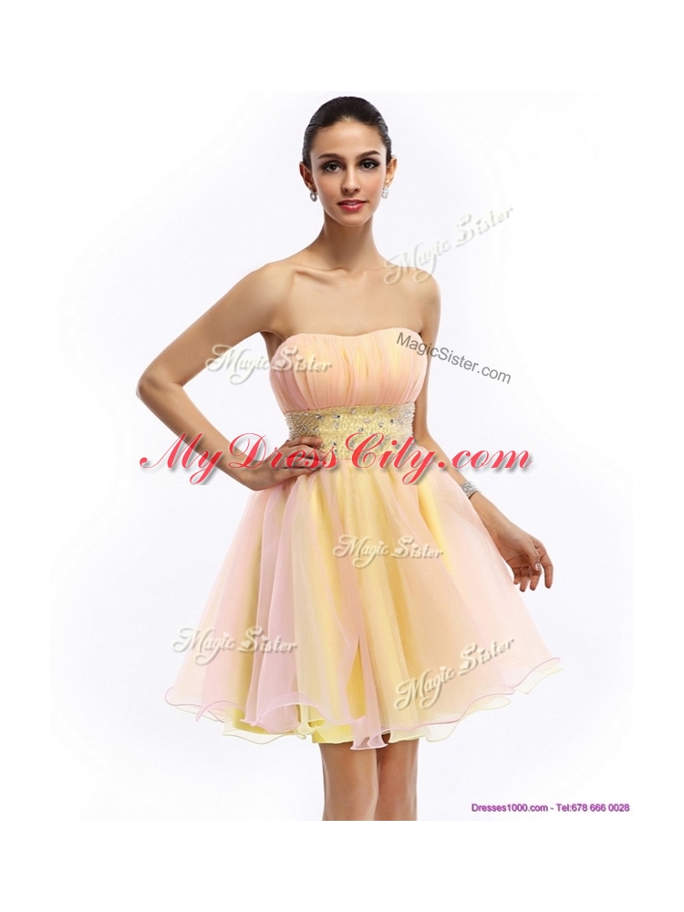 Beautiful Short Strapless Lace Up Prom Dresses with Beading and Ruching