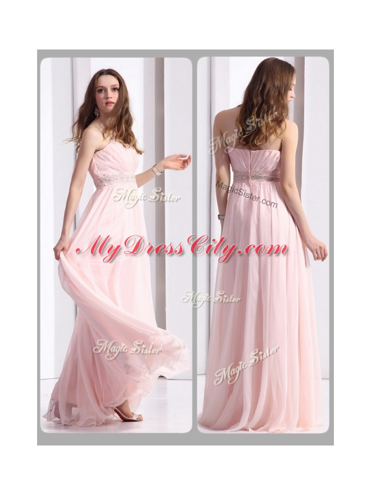 Beautiful Strapless Beading Long Prom Dresses in Baby Pink