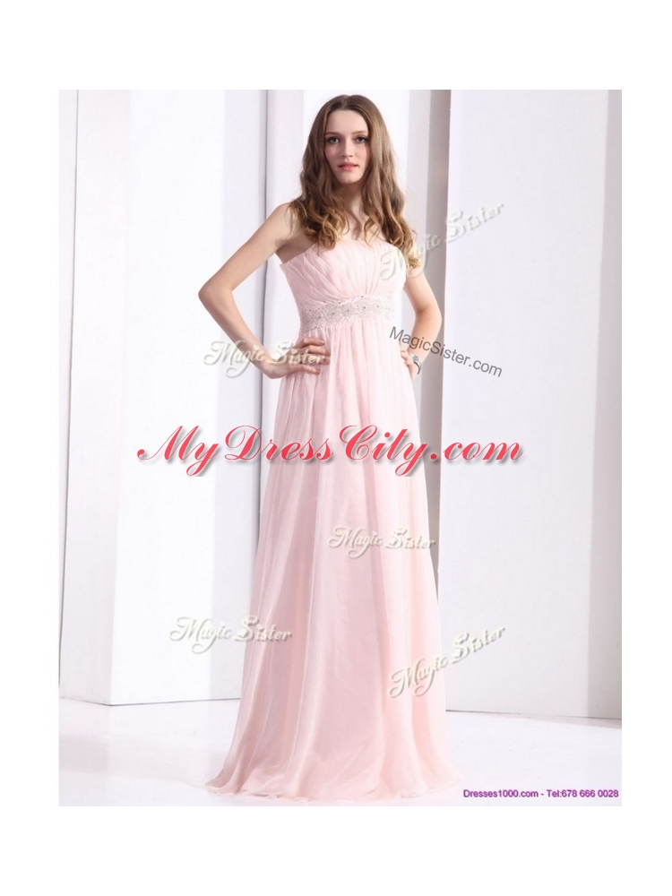 Beautiful Strapless Beading Long Prom Dresses in Baby Pink