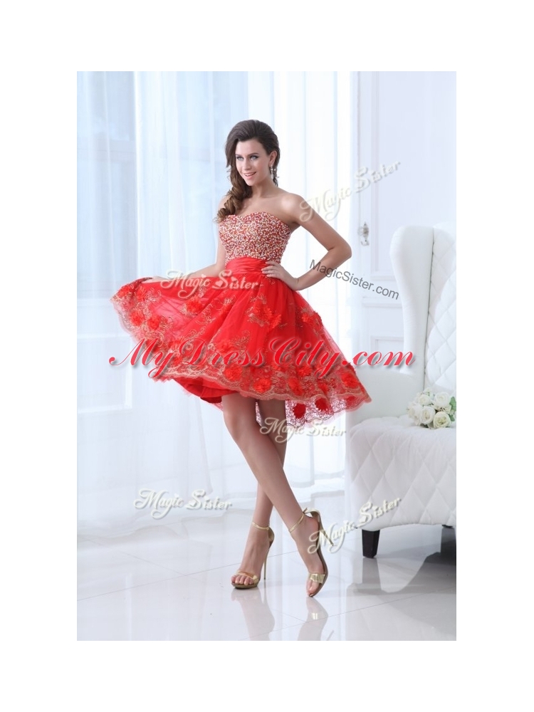 Beautiful  Sweetheart Red Prom Dress with Beading and Appliques