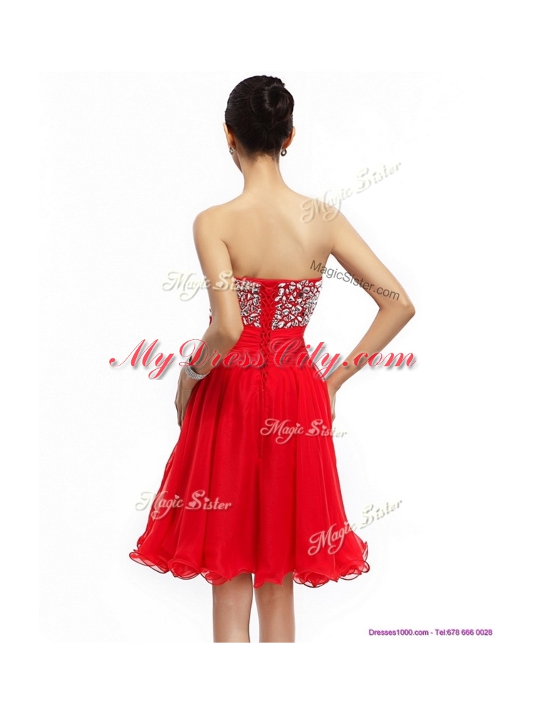 Beautiful Sweetheart Red Short Prom Dresses with Beading