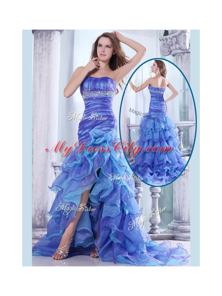 Hot Sale Column Sweetheart High Low Beading and Ruffled Layers Prom Dresses