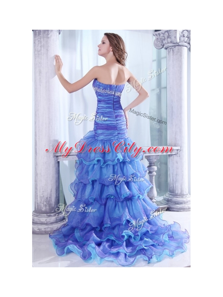 Hot Sale Column Sweetheart High Low Beading and Ruffled Layers Prom Dresses