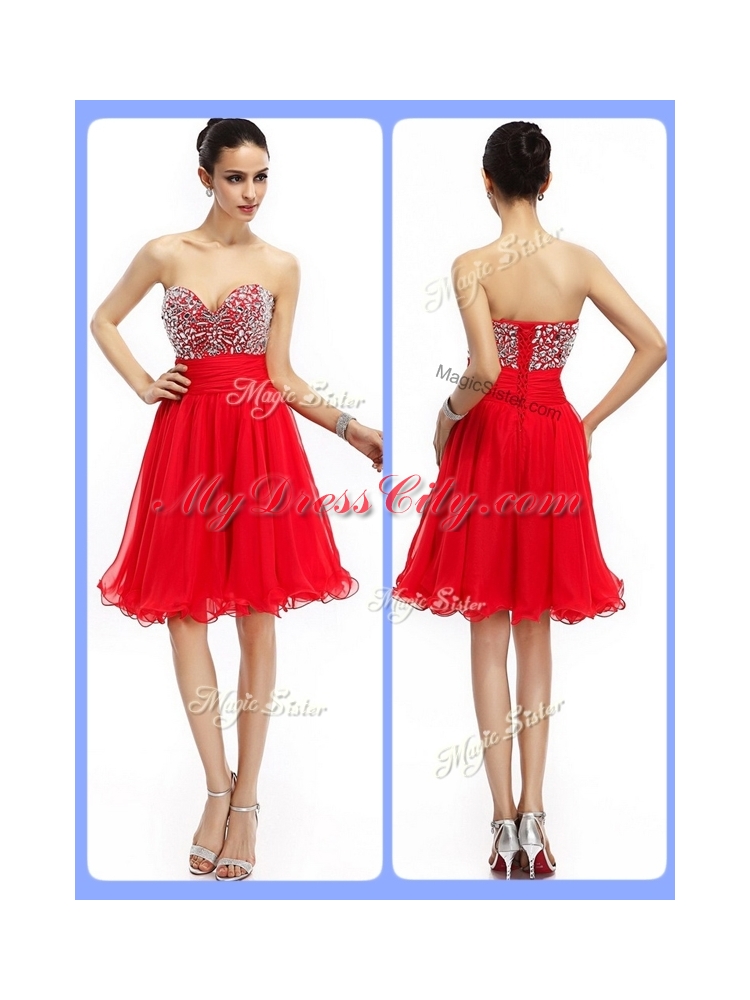 Lovely Short Sweetheart Beading Prom Dresses in Red