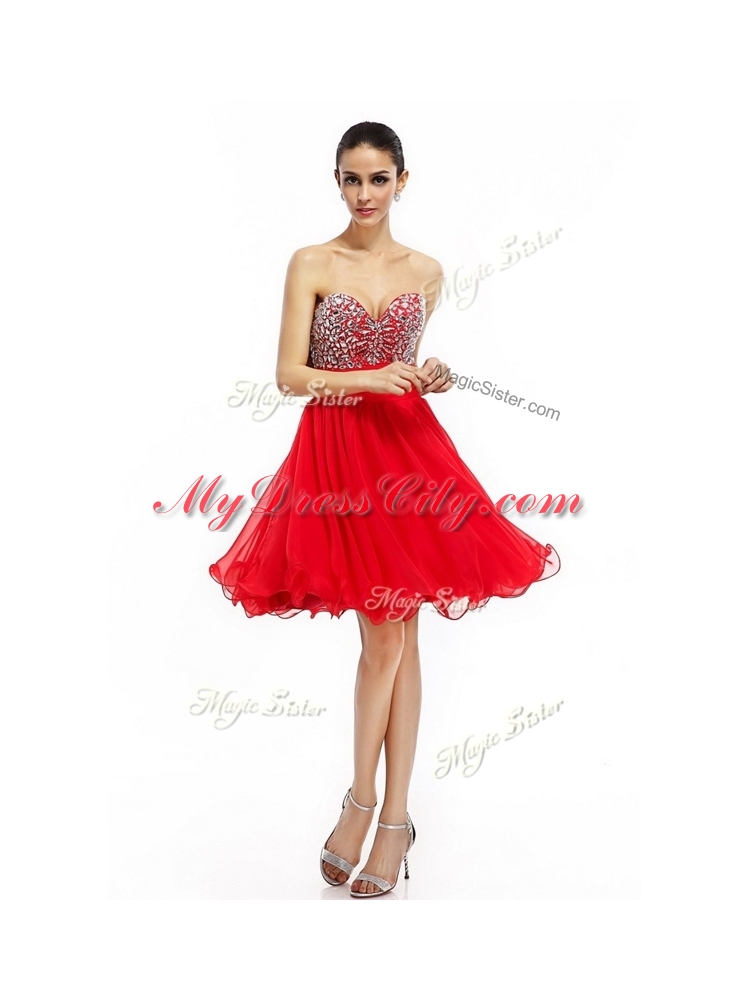 Lovely Short Sweetheart Beading Prom Dresses in Red