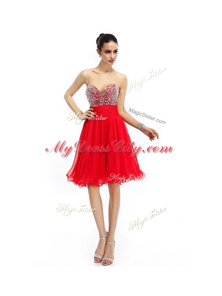 Lovely Short Sweetheart Beading Prom Dresses in Red