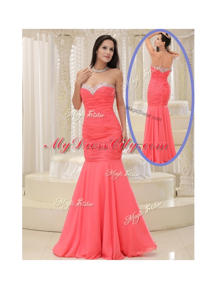 New Style Mermaid Sweetheart Coral Red Prom Dress